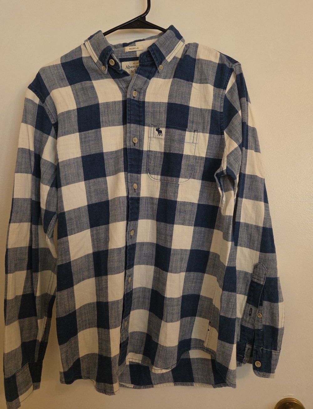 Abercrombie & Fitch Men’s Navy and White Buffalo Check Button-Down Shirt